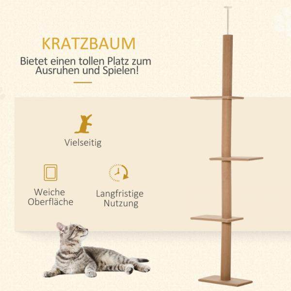 Kratzbaum Katzenbaum Kletterbaum Höhenverstellbar Hellbraun 43 x 27 x 228-260 cm - Palo24