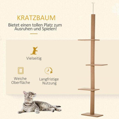 Kratzbaum Katzenbaum Kletterbaum Höhenverstellbar Hellbraun 43 x 27 x 228-260 cm - Palo24