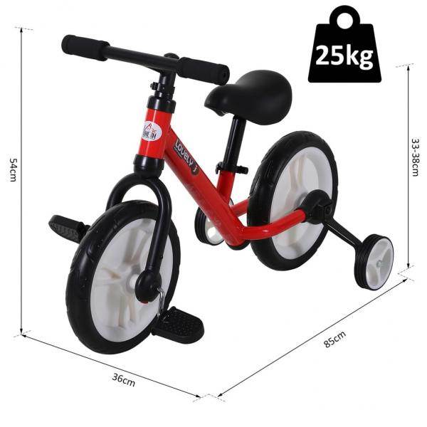 Laufrad Kinderfahrrad Lauflernrad 2-in-1 Stützräder Pedale 2-5 Jahre PP Rot - Palo24