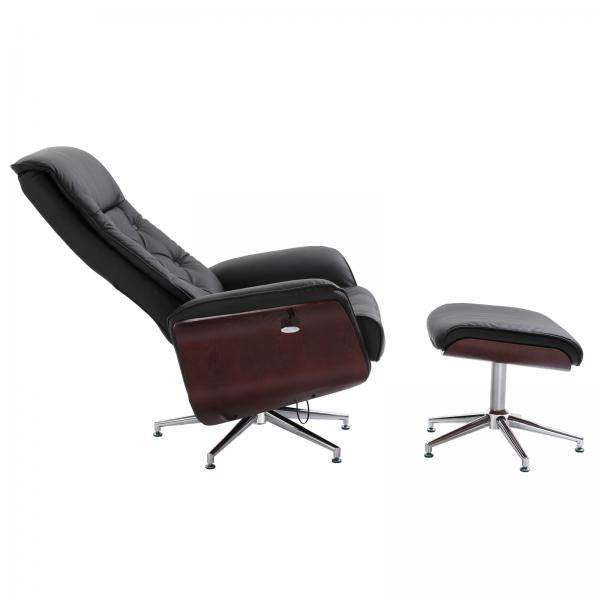 Relaxsessel mit Hocker Fernsehsessel PU-Bezug Holzverkleidung Metallfuss Schwarz - Palo24