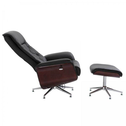 Relaxsessel mit Hocker Fernsehsessel PU-Bezug Holzverkleidung Metallfuss Schwarz - Palo24