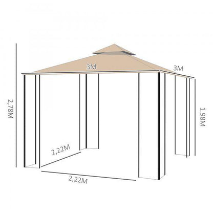 Gartenpavillon Festzelt Partyzelt wetterfest Zelt mit 4 Ablagen Beige 3 x 3 m - Palo24
