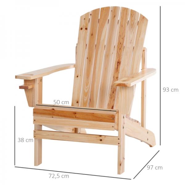 Adirondack-Gartenstuhl mit Becherhalter Gartenliege Balkonstuhl Massivholz Natur - Palo24