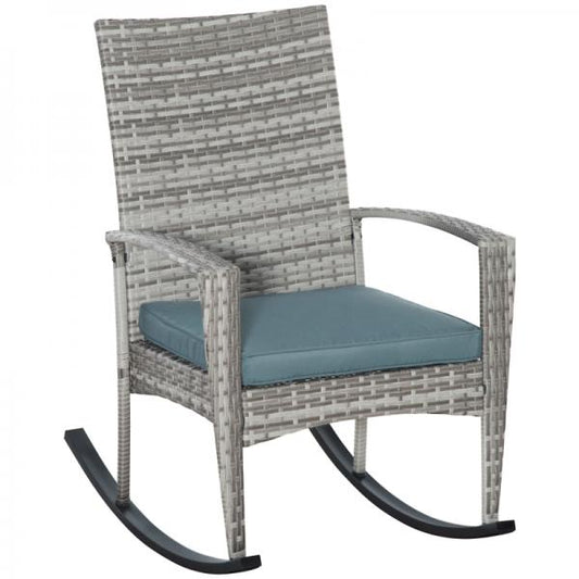 Schaukelstuhl Schwingsessel Gartenstuhl mit Kissen, Polyrattan+Metall - Palo24