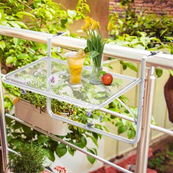 Balkonhängetisch Hängetisch höhenverstellbar viereckig Terrasse Metall Weiss L60 x B56,5 x H45 cm - Palo24