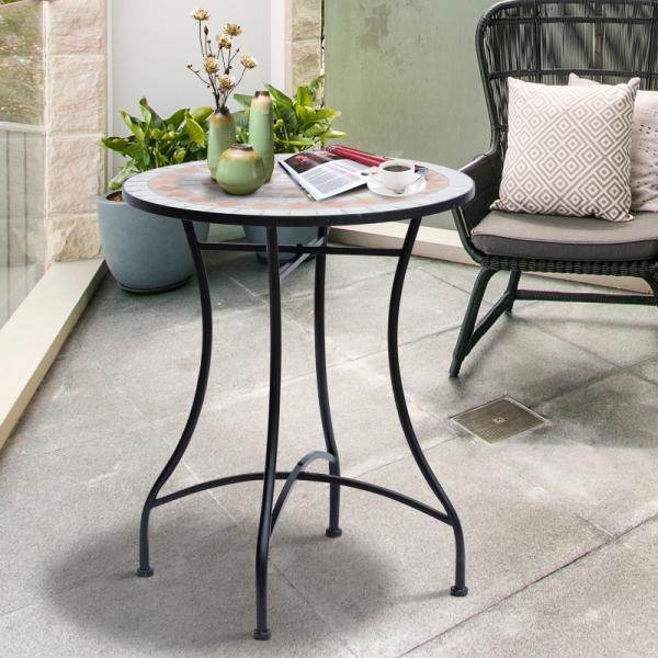 Gartentisch Balkontisch Mosaiktisch Seviertisch rund Stahl + Keramik - Palo24