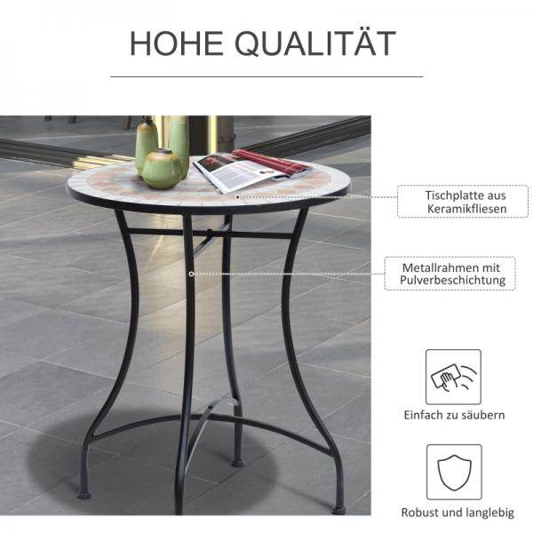 Gartentisch Balkontisch Mosaiktisch Seviertisch rund Stahl + Keramik - Palo24