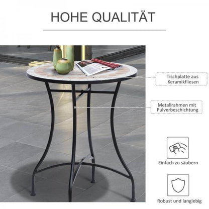 Gartentisch Balkontisch Mosaiktisch Seviertisch rund Stahl + Keramik - Palo24