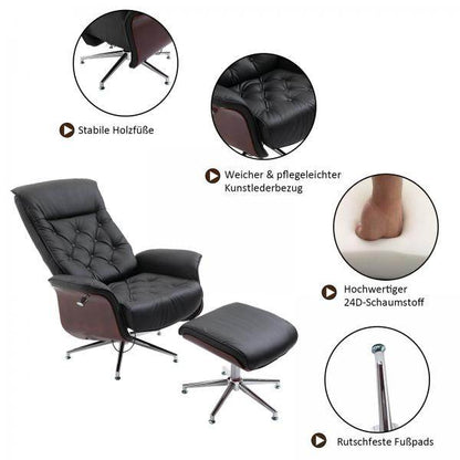 Relaxsessel mit Hocker Fernsehsessel PU-Bezug Holzverkleidung Metallfuss Schwarz - Palo24