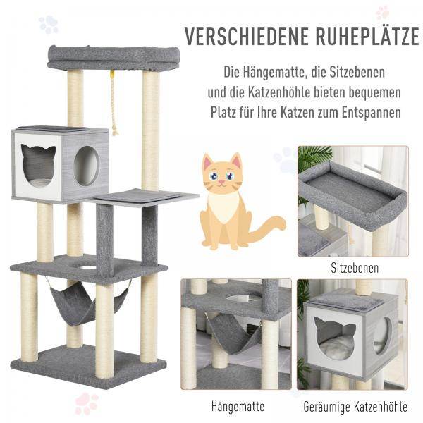 Kratzbaum Katzenbaum Kletterbaum für Katzen Multiaktivitätszentrum Grau & Weiss - Palo24