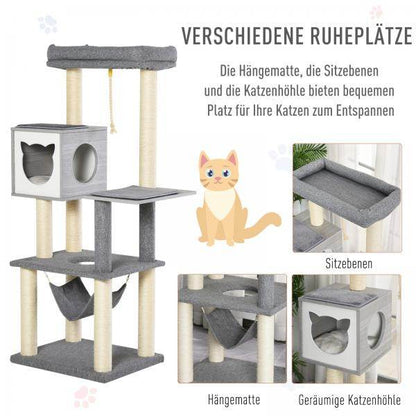 Kratzbaum Katzenbaum Kletterbaum für Katzen Multiaktivitätszentrum Grau & Weiss - Palo24