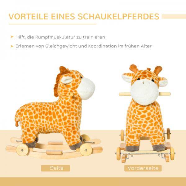 2-IN-1 Schaukelpferd mit Räder Plüsch Schaukeltier Babyschaukel Spielzeug Giraffen-Design Gelb - Palo24