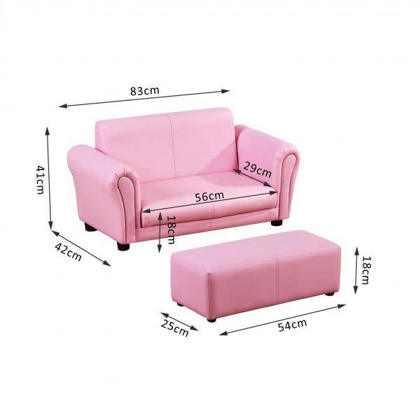 Kindersofa mit Hocker rosa Sessel Kinder Softsofa - Palo24