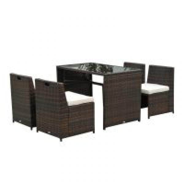 5tlg. Polyrattan Rattan Essgruppe Gartenset Sitzgruppe Sofa Garnitur Stahl Braun+Khaki - Palo24