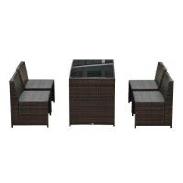 5tlg. Polyrattan Rattan Essgruppe Gartenset Sitzgruppe Sofa Garnitur Stahl Braun+Khaki - Palo24
