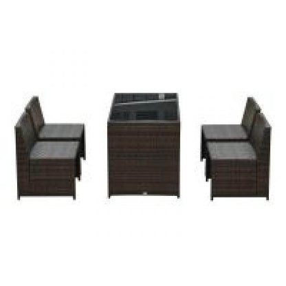 5tlg. Polyrattan Rattan Essgruppe Gartenset Sitzgruppe Sofa Garnitur Stahl Braun+Khaki - Palo24