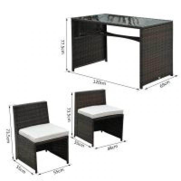 5tlg. Polyrattan Rattan Essgruppe Gartenset Sitzgruppe Sofa Garnitur Stahl Braun+Khaki - Palo24