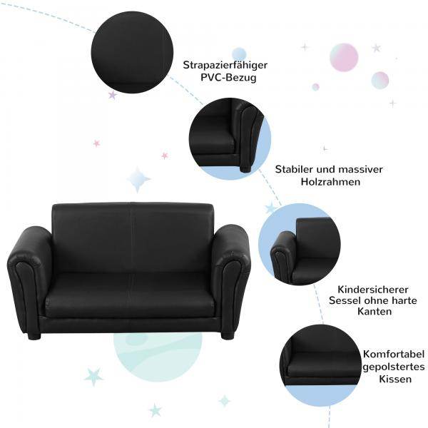 Kindersofa mit Hocker Sofa Sessel Kinder Kindersessel PVC schwarz - Palo24