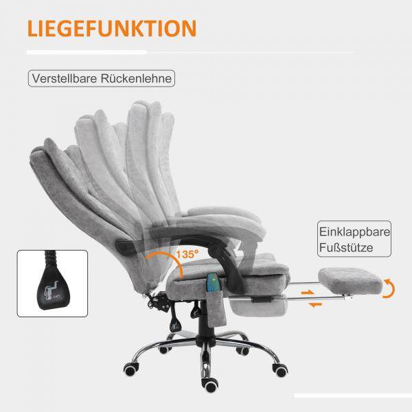 Bürostuhl Massagesessel Heizfunktion Liegefunktion Fußstütze Grau - Palo24