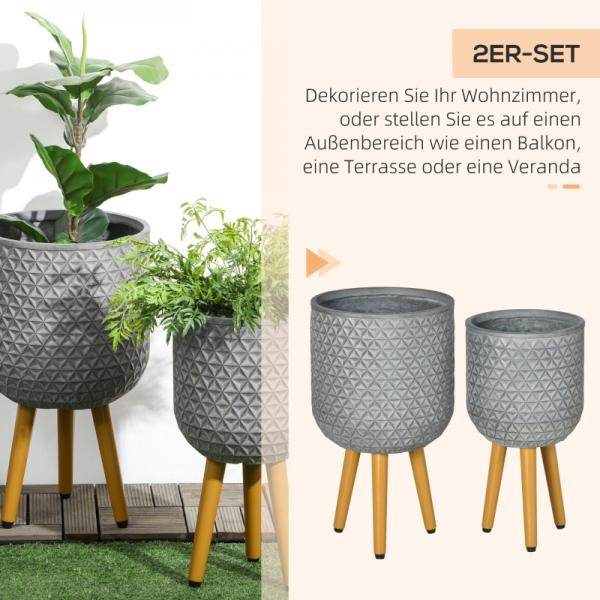 2er-Set Pflanzenständer, wetterbeständig, abnehmbare Beine, 31 cm x 31 cm x 55 cm, Grau - Palo24