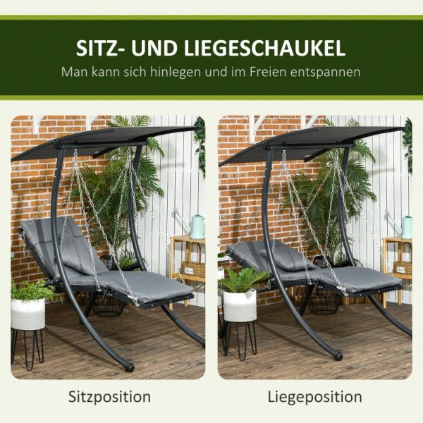 Hängeliege, neigbares Dach, inkl. Sitzauflage, Kopfkissen, Stahlrahmen, dunkelgrau - Palo24