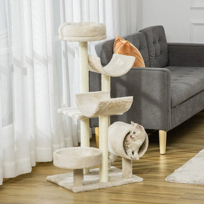 Tiragraffi per gatti Albero da arrampicata Tunnel giocattolo Beige L50 x P40 x H105 cm