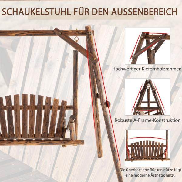 Hollywoodschaukel 2-Sitzer Gartenschaukel Schaukelbank Hängebank Massivholz Natur 187 x 137 x 167 cm - Palo24