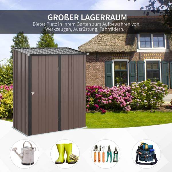 Gerätehaus mit Pultdach 1,34 m² Metall Gartenhaus Geräteschuppen verzinkter Stahl Braun - Palo24