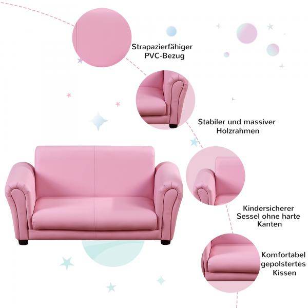 Kindersofa mit Hocker rosa Sessel Kinder Softsofa - Palo24