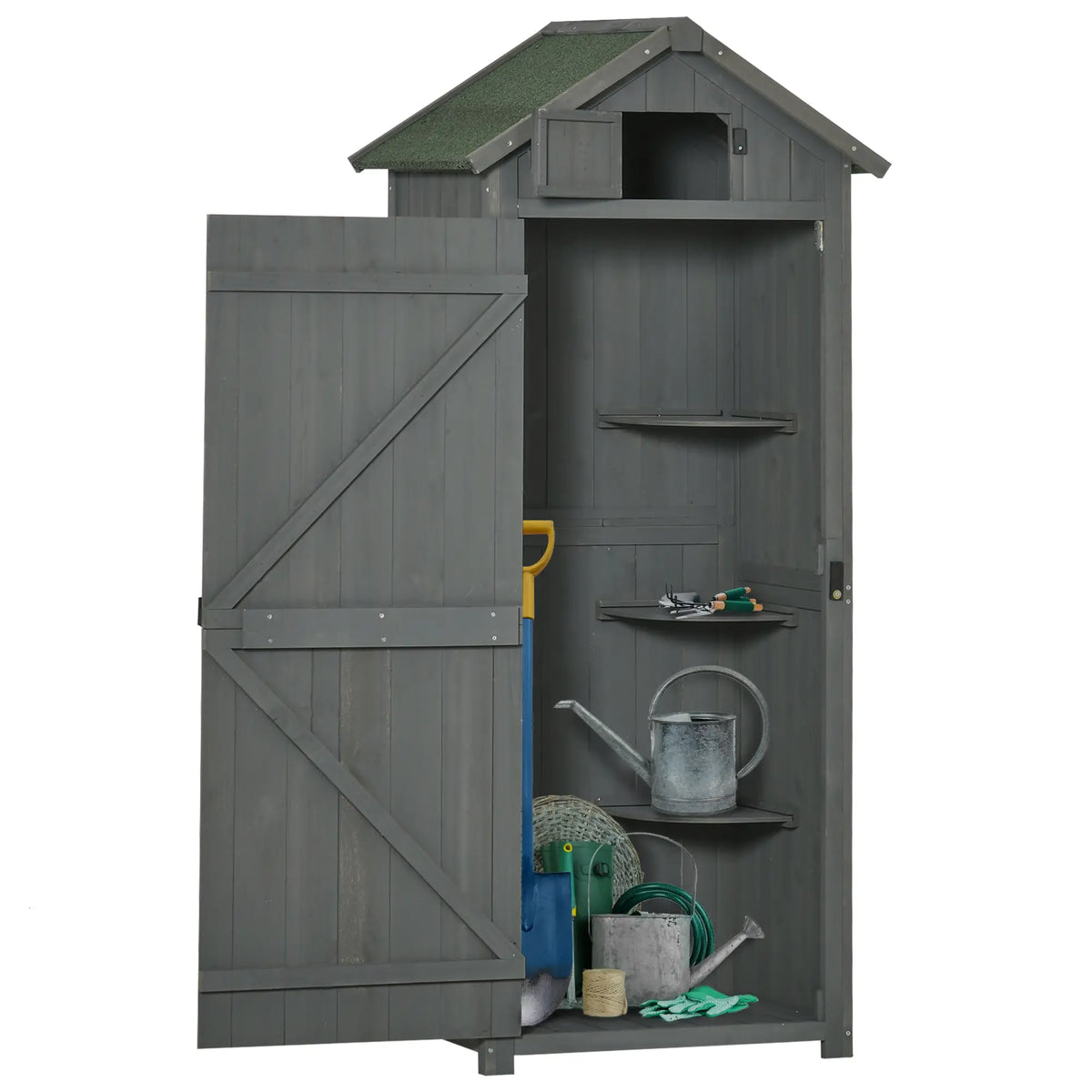 Abri de jardin abri à outils avec étagères en bois gris