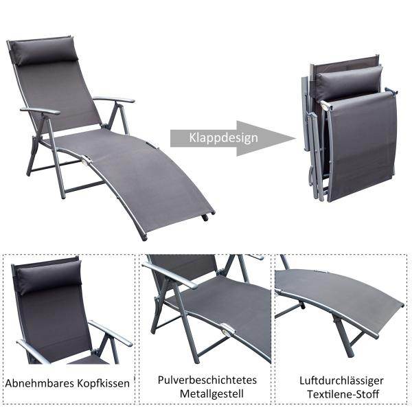 Sonnenliege mit Kissen Gartenliege klappbar grau - Palo24