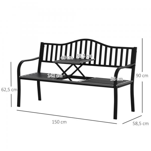 Gartenbank mit ausziehbarem Tisch Metall Schwarz - Palo24