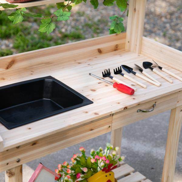 Pflanztisch Gärtnertisch Waschbecken Blumentisch Massivholz, Natur - Palo24