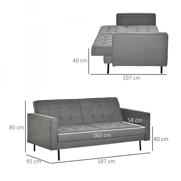 Schlafsofa 3-Sitzer Schlafcouch Stoffsofa Grau - Palo24