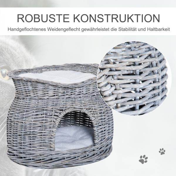 Katzenhaus, Katzenbett Katzenhöhle, Katzenkorb mit 2 Kissen, Weidenkorb mit Liegedach, Grau - Palo24