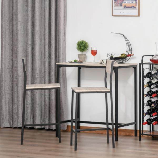 Bartisch mit 2 Stühlen, 3-teiliges Tischset, Barstuhl, Barhocker, MDF, Natur, Schwarz - Palo24