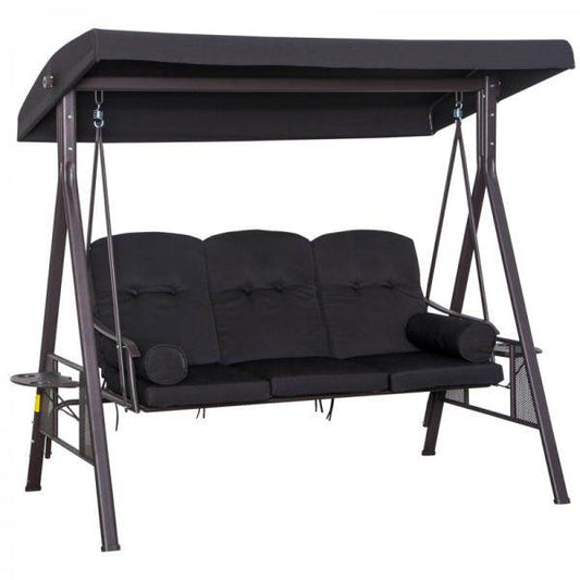 3-Sitzer Hollywoodschaukel Gartenschaukel mit Sonnendach Kissen Metall Polyester Schwarz - Palo24