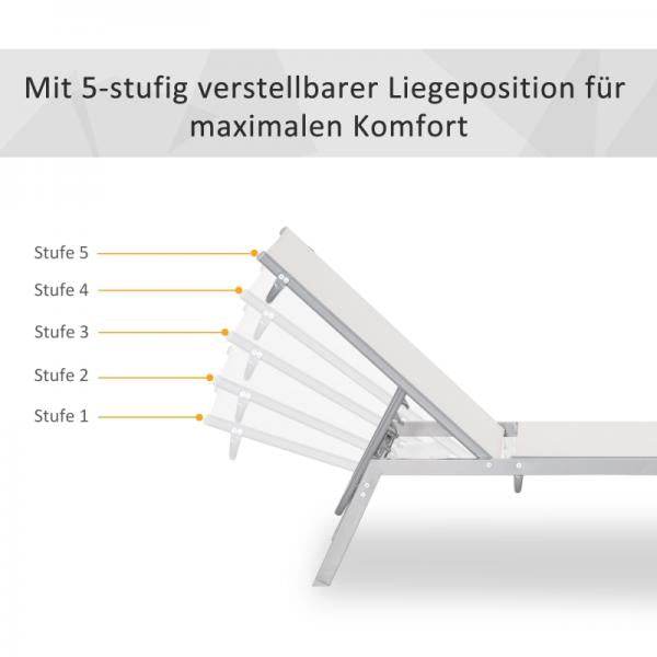 Gartenliege mit Kissen Garten 5-stufige Rückenlehne verstellbar Metall Netzstoff Cremeweiss 170 x 58 x 97 cm - Palo24