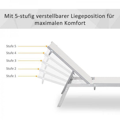 Gartenliege mit Kissen Garten 5-stufige Rückenlehne verstellbar Metall Netzstoff Cremeweiss 170 x 58 x 97 cm - Palo24