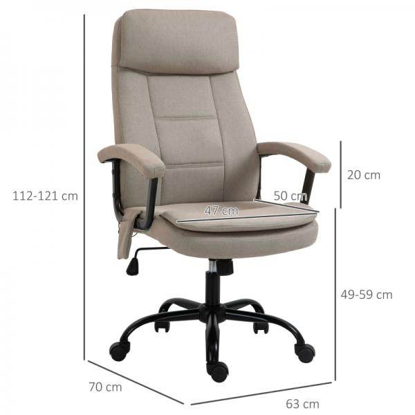 Bürostuhl höhenverstellbarer mit Massagefunktion, ergonomischer Drehstuhl Leinen-Gefühl Beige - Palo24
