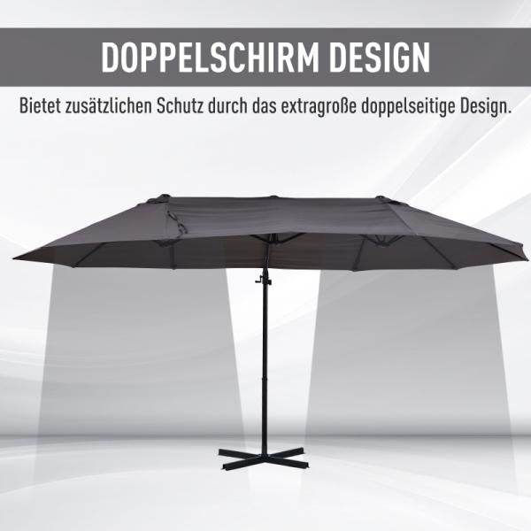 Sonnenschirm mit Kurbel Doppelschirm Gartenschirm Sonnenschutz Metall Grau - Palo24
