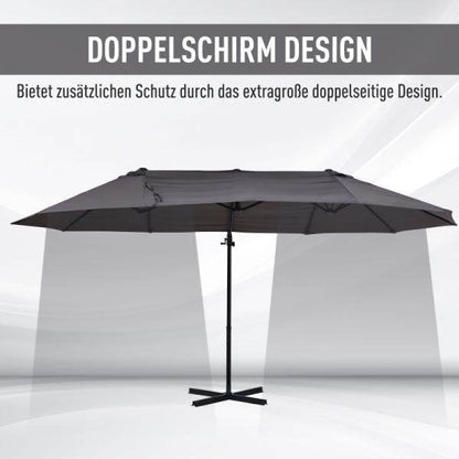 Sonnenschirm mit Kurbel Doppelschirm Gartenschirm Sonnenschutz Metall Grau - Palo24