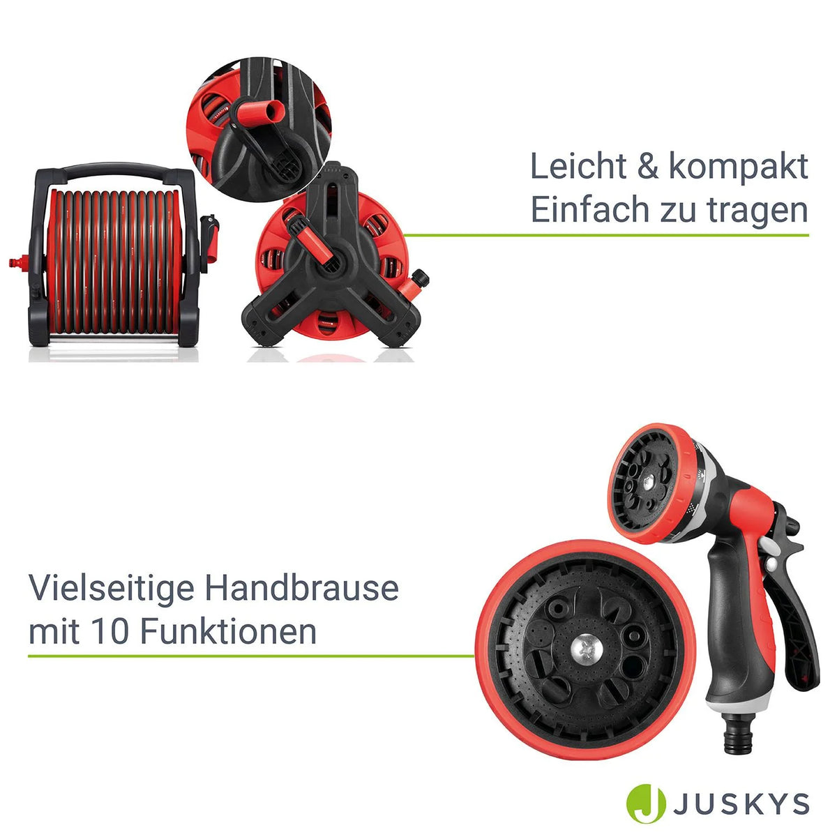 Mobile Schlauchtrommel Basic 30 m in Rot Mit Multifunktions-Handbrause