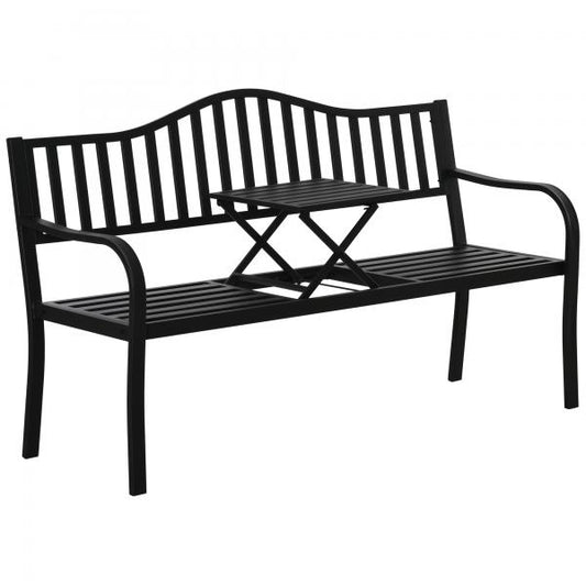 Gartenbank mit ausziehbarem Tisch Metall Schwarz - Palo24