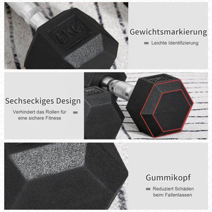 2er-Set Gummi-Hantel Fitness Hantel Kurzhantel Metall Gummi schwarz 5 KG - Palo24