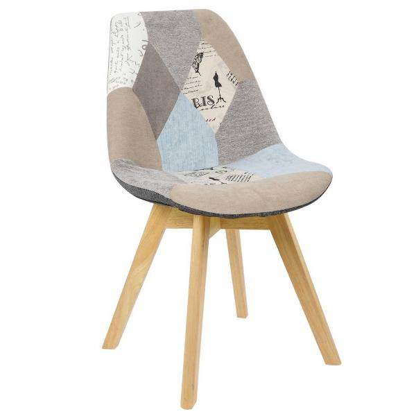 Esszimmerstuhl Holz & Leinen Lisa grau-khaki Patchwork - Palo24