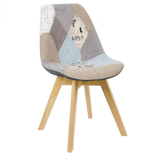 Esszimmerstuhl Holz & Leinen Lisa grau-khaki Patchwork - Palo24
