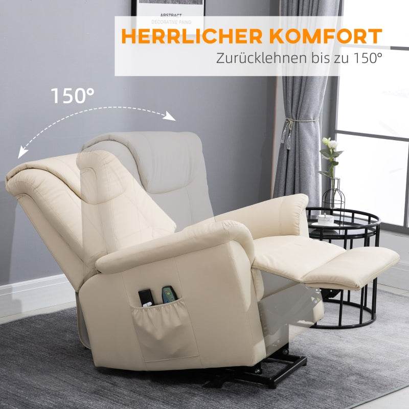 Massagestuhl mit Aufstehhilfe, 8 Vibrationspunkte, Heizfunktion, Fußstütze, Creme - Palo24