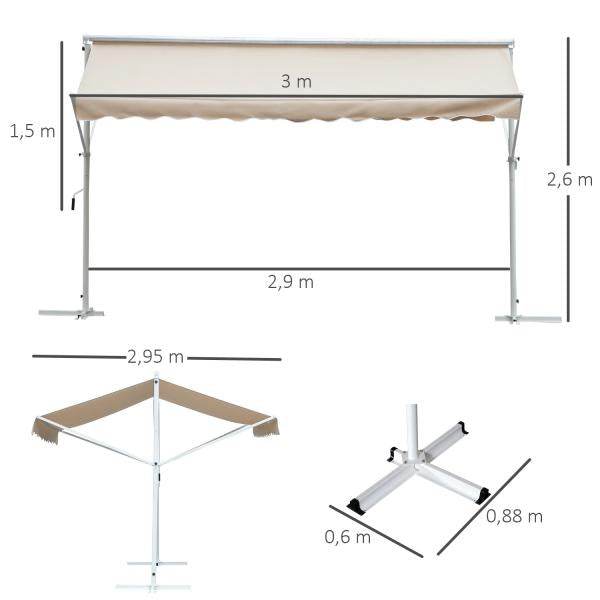 Standmarkise Gartenmarkise mit Faltarm Creme 3m x 3m - Palo24