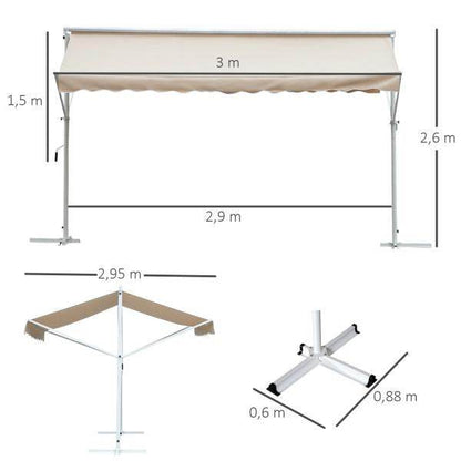 Standmarkise Gartenmarkise mit Faltarm Creme 3m x 3m - Palo24